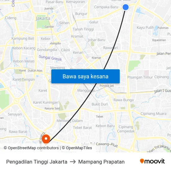 Pengadilan Tinggi Jakarta to Mampang Prapatan map