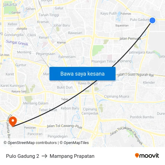 Pulo Gadung 2 to Mampang Prapatan map