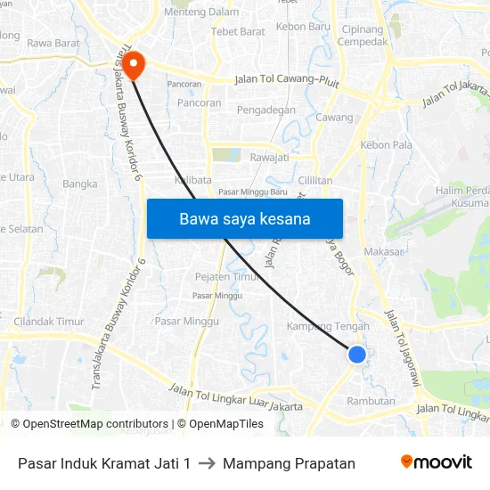 Pasar Induk Kramat Jati 1 to Mampang Prapatan map