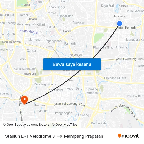 Stasiun LRT Velodrome 3 to Mampang Prapatan map