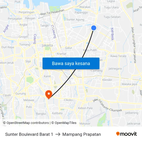 Sunter Boulevard Barat 1 to Mampang Prapatan map