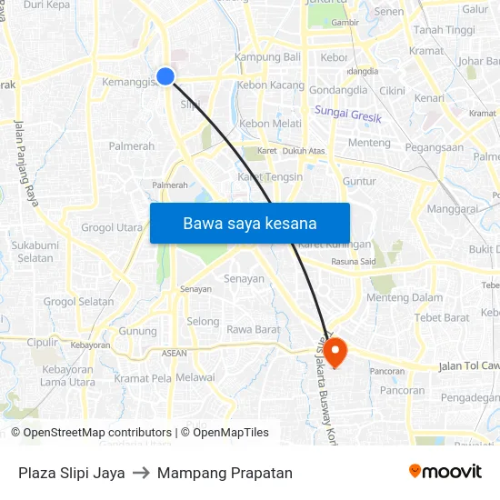 Plaza Slipi Jaya to Mampang Prapatan map