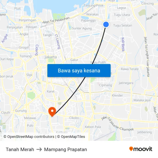 Tanah Merah to Mampang Prapatan map