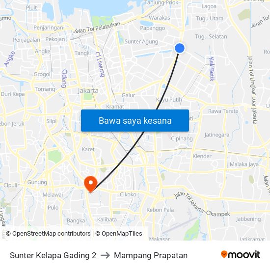 Sunter Kelapa Gading 2 to Mampang Prapatan map