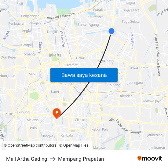 Mall Artha Gading to Mampang Prapatan map