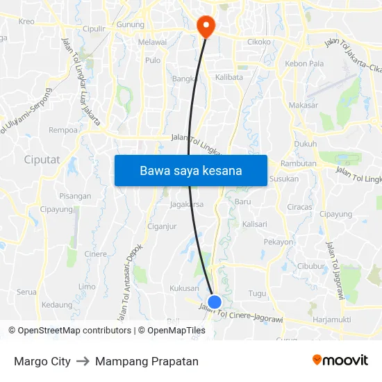 Margo City to Mampang Prapatan map