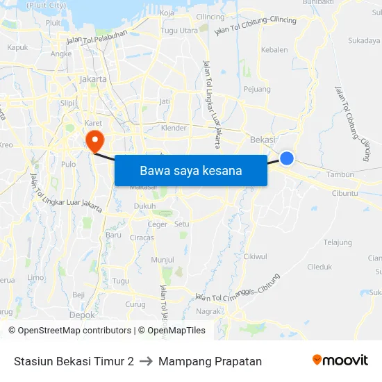 Stasiun Bekasi Timur 2 to Mampang Prapatan map