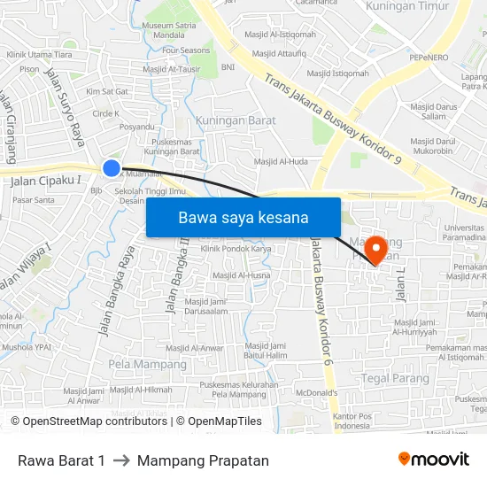 Rawa Barat 1 to Mampang Prapatan map