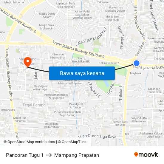 Pancoran Tugu 1 to Mampang Prapatan map