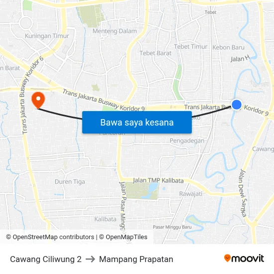 Cawang Ciliwung 2 to Mampang Prapatan map