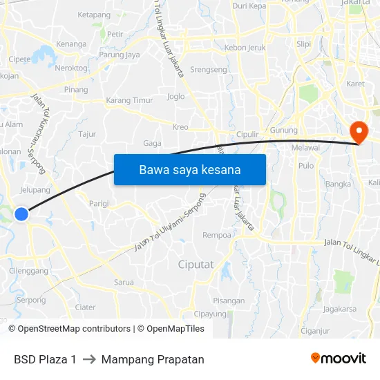 BSD Plaza 1 to Mampang Prapatan map