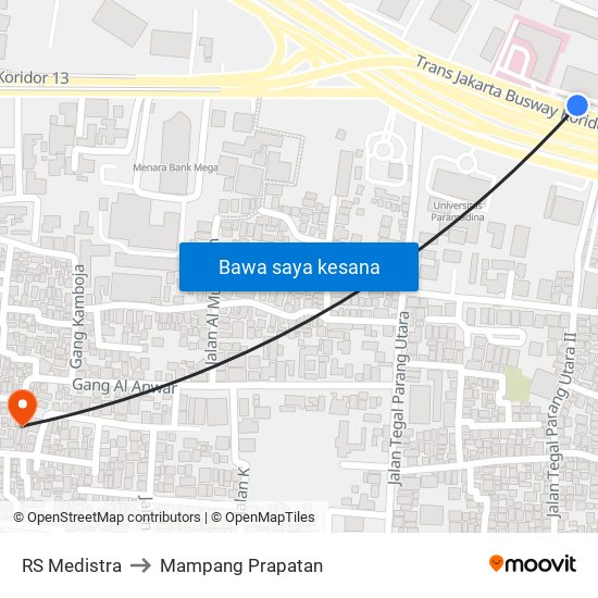 RS Medistra to Mampang Prapatan map