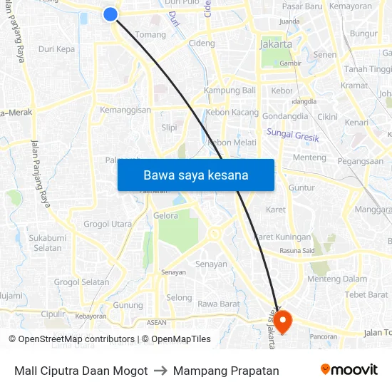 Mall Ciputra Daan Mogot to Mampang Prapatan map