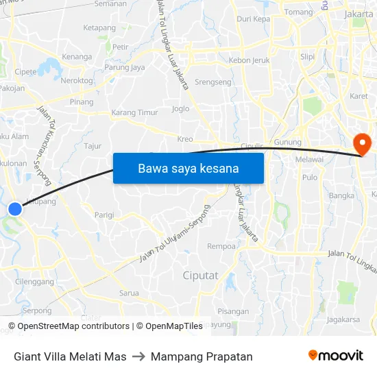 Giant Villa Melati Mas to Mampang Prapatan map