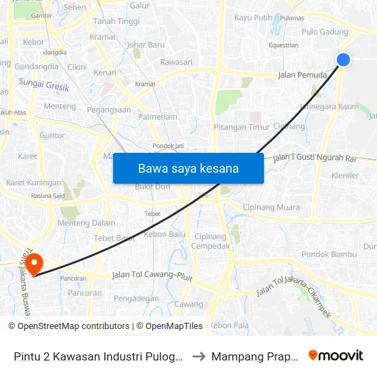 Pintu 2 Kawasan Industri Pulogadung to Mampang Prapatan map