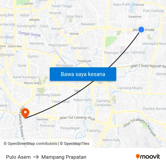 Pulo Asem to Mampang Prapatan map