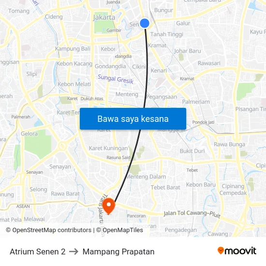 Atrium Senen 2 to Mampang Prapatan map