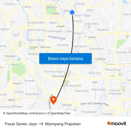 Pasar Senen Jaya to Mampang Prapatan map