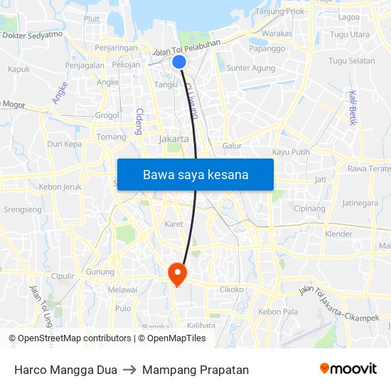 Harco Mangga Dua to Mampang Prapatan map