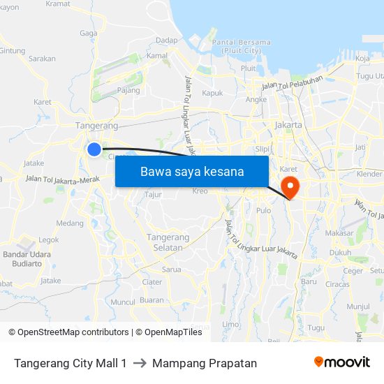 Tangerang City Mall 1 to Mampang Prapatan map