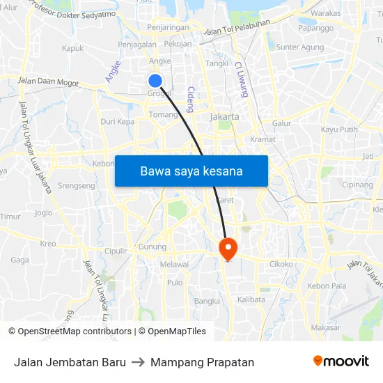 Jalan Jembatan Baru to Mampang Prapatan map