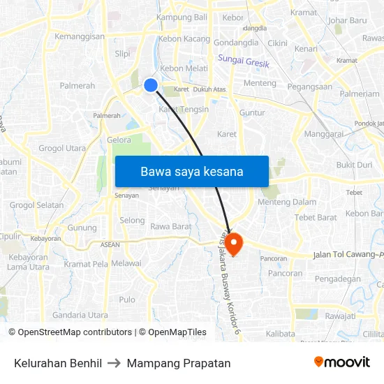 Kelurahan Benhil to Mampang Prapatan map