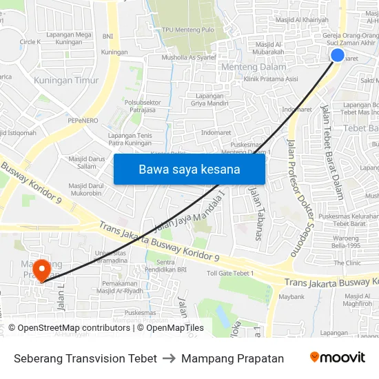 Seberang Transvision Tebet to Mampang Prapatan map