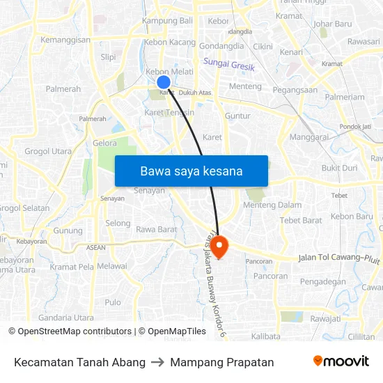 Kecamatan Tanah Abang to Mampang Prapatan map
