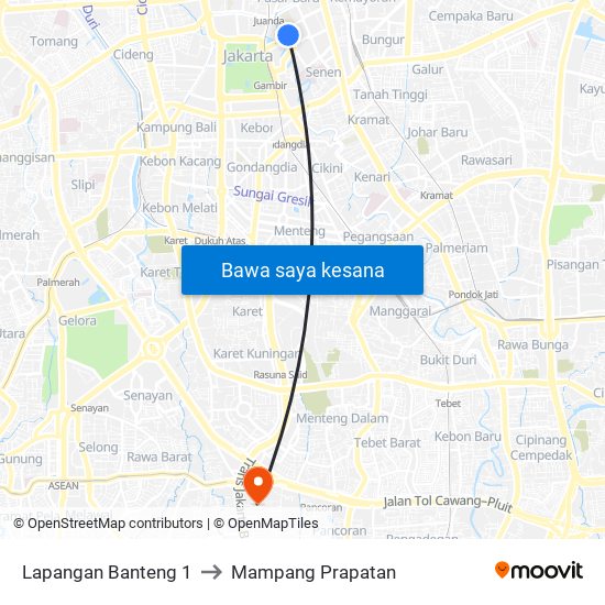 Lapangan Banteng 1 to Mampang Prapatan map