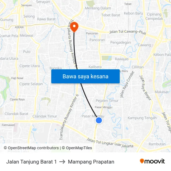Jalan Tanjung Barat 1 to Mampang Prapatan map