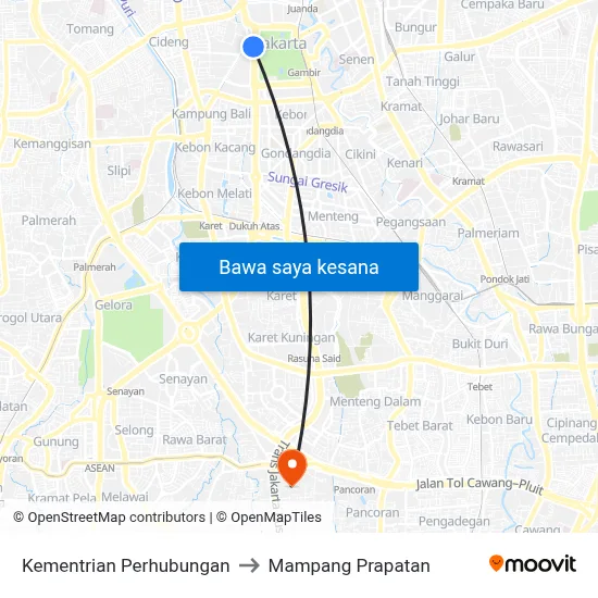 Kementrian Perhubungan to Mampang Prapatan map
