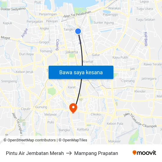 Pintu Air Jembatan Merah to Mampang Prapatan map