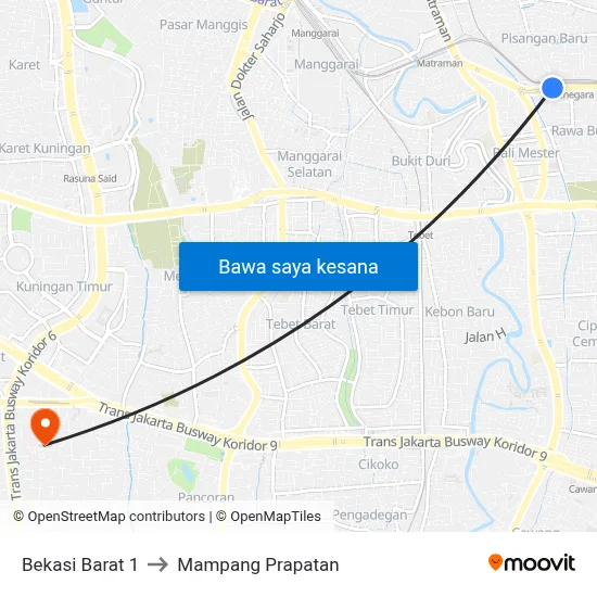 Bekasi Barat 1 to Mampang Prapatan map