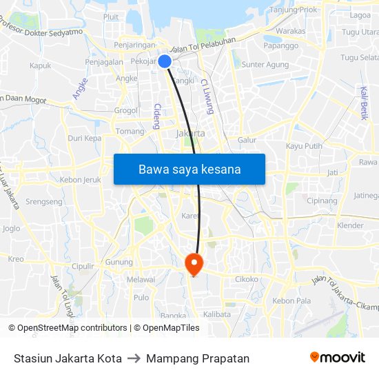 Stasiun Jakarta Kota to Mampang Prapatan map