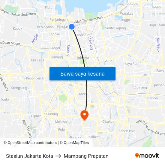 Stasiun Jakarta Kota to Mampang Prapatan map