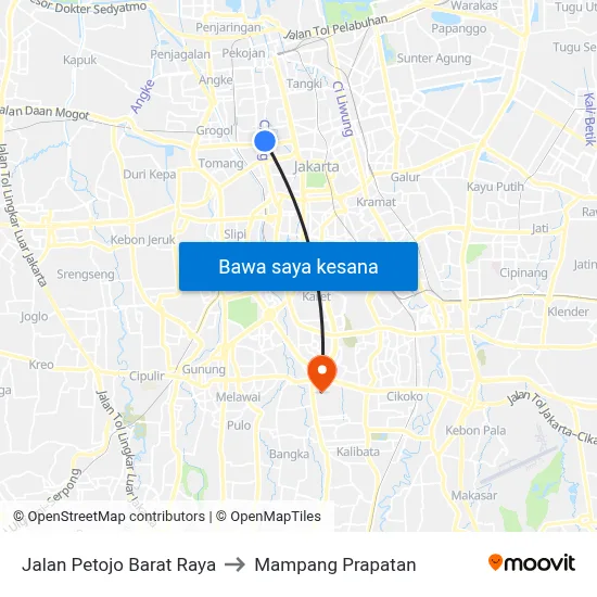Jalan Petojo Barat Raya to Mampang Prapatan map