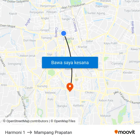 Harmoni 1 to Mampang Prapatan map