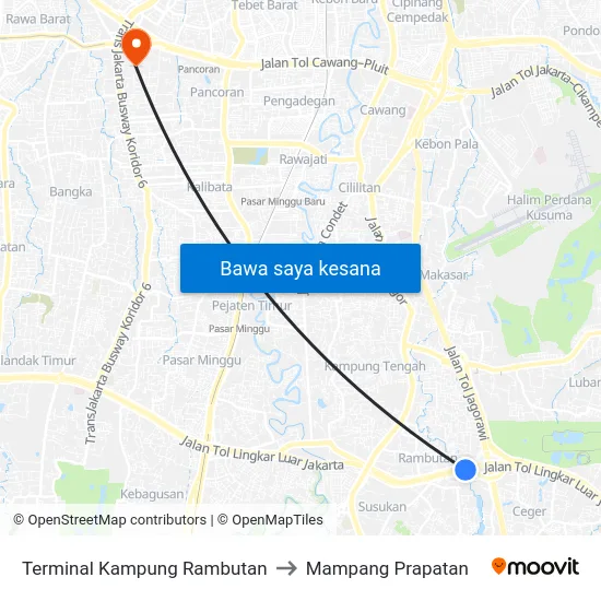 Terminal Kampung Rambutan to Mampang Prapatan map
