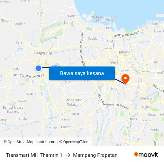 Transmart MH Thamrin 1 to Mampang Prapatan map