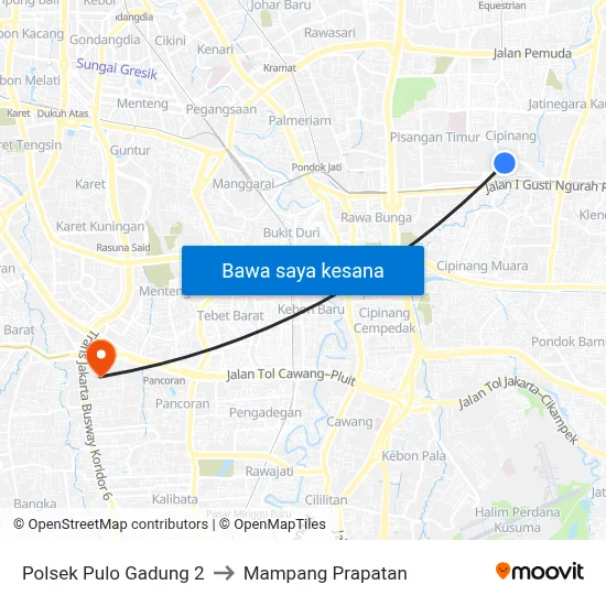 Polsek Pulo Gadung 2 to Mampang Prapatan map