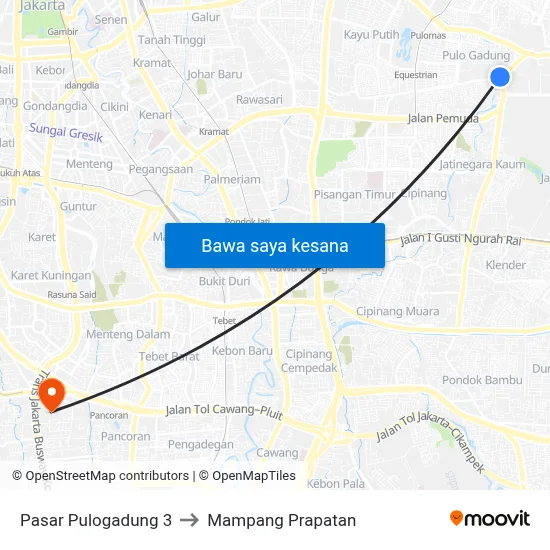 Pasar Pulogadung 3 to Mampang Prapatan map