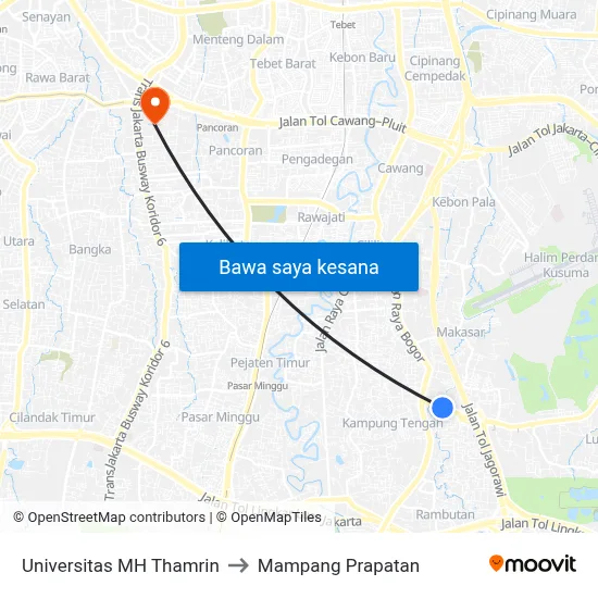 Universitas MH Thamrin to Mampang Prapatan map