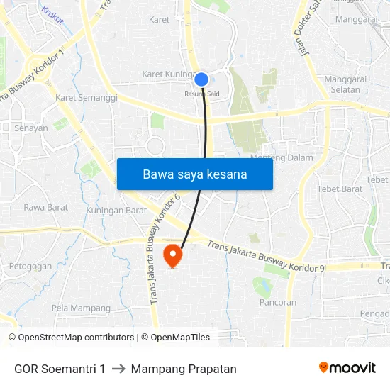 GOR Soemantri 1 to Mampang Prapatan map