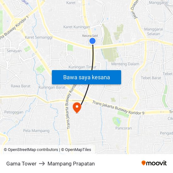 Gama Tower to Mampang Prapatan map