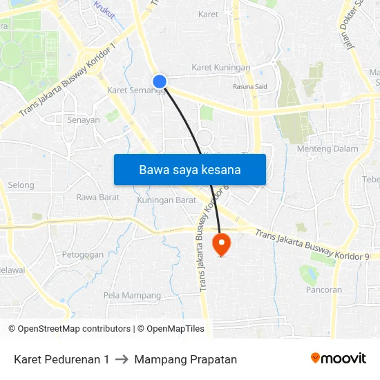 Karet Pedurenan 1 to Mampang Prapatan map