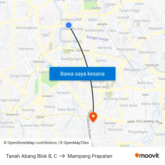 Tanah Abang Blok B, C to Mampang Prapatan map