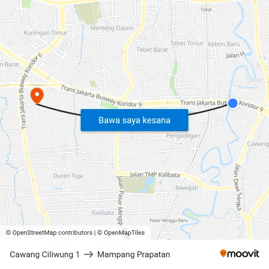 Cawang Ciliwung 1 to Mampang Prapatan map