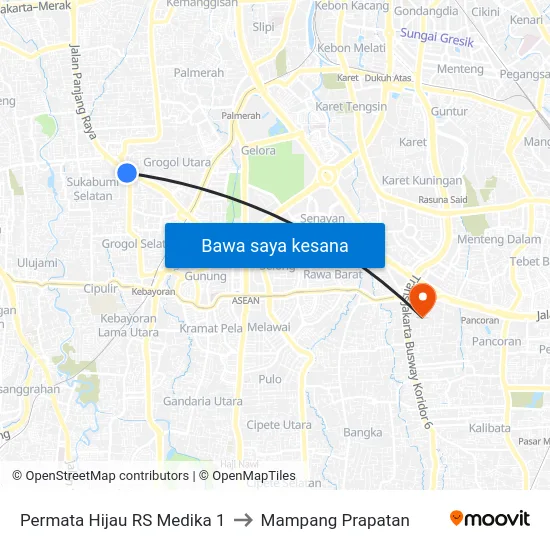 Permata Hijau RS Medika 1 to Mampang Prapatan map