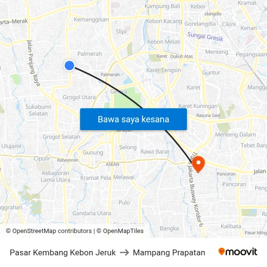 Pasar Kembang Kebon Jeruk to Mampang Prapatan map