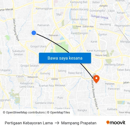 Pertigaan Kebayoran Lama to Mampang Prapatan map
